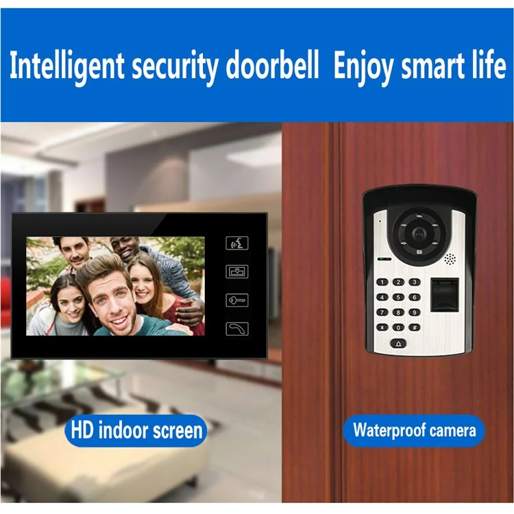 806FD11 7" Monitor HD Video Fingerprint Password Smart Doorbell Camera with Remote Control, US Plug
