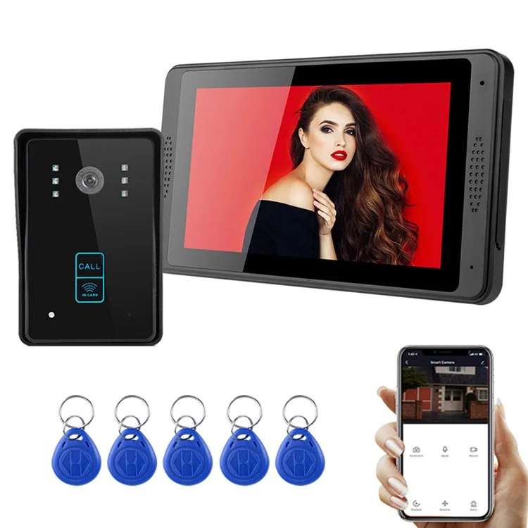 702MJID11 7-inch Monitor Tuya App WiFi Doorbell RFID Card Unlock 1080P Visual Doorbell, US Plug