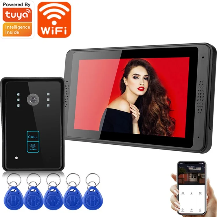 702MJID11 7-inch Monitor Tuya App WiFi Doorbell RFID Card Unlock 1080P Visual Doorbell, US Plug