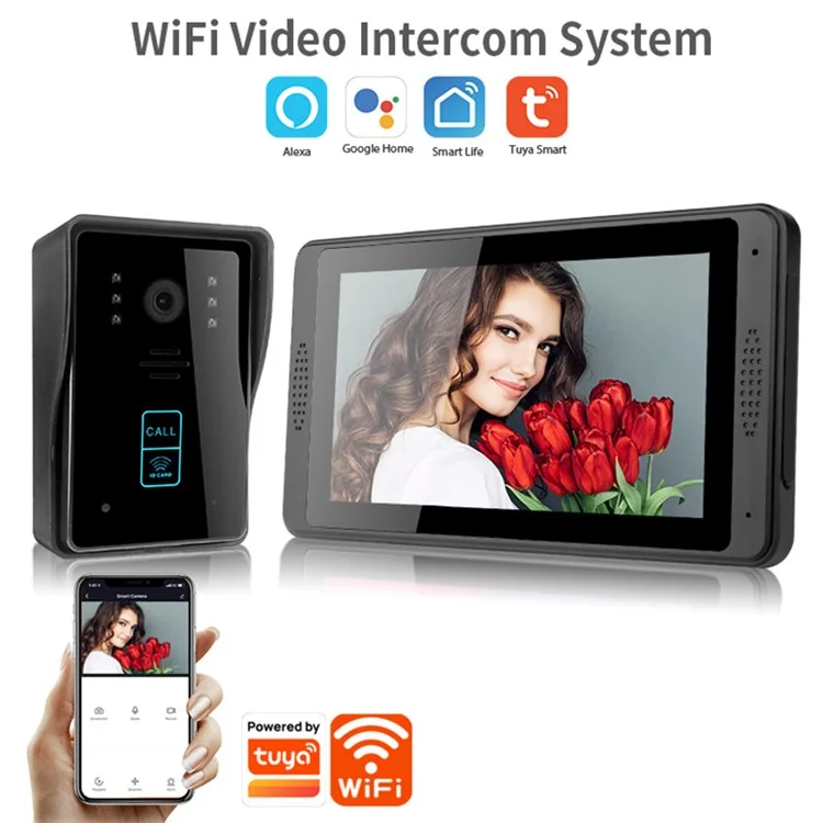702MJID11 7-inch Monitor Tuya App WiFi Doorbell RFID Card Unlock 1080P Visual Doorbell, US Plug