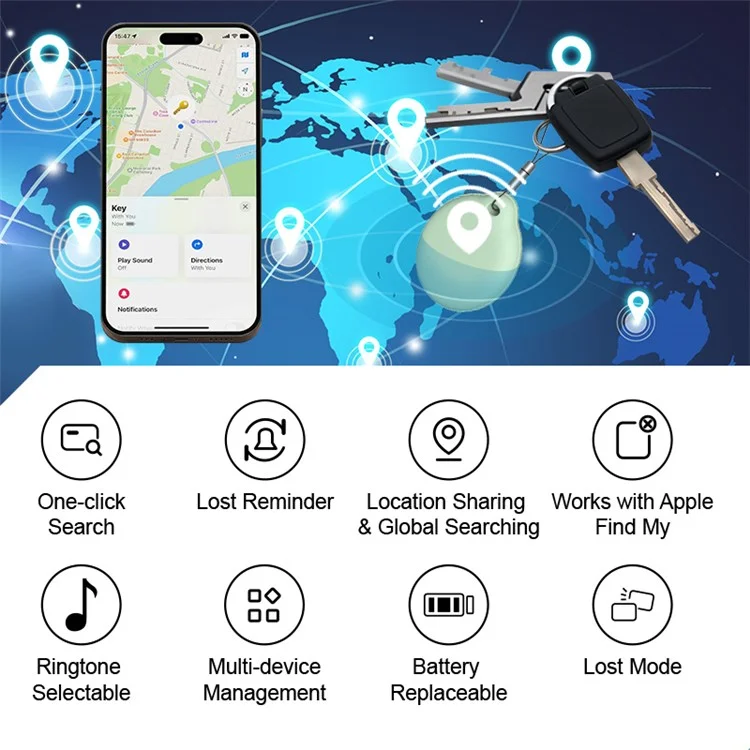 FD01-P Bluetooth-compatible Anti-lost Device Wireless Key Finder (FindMy Certified) - Black
