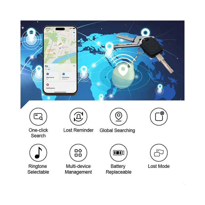 FD01-P Bluetooth-compatible Keychain Tracker Anti-lost Device Wireless Key Finder for iOS - Blue