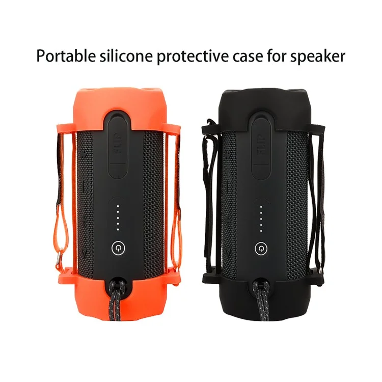 1 Pair Support Stand Case for JBL Flip Essential 2 Portable Bluetooth-compatible Speaker Silicone Sleeve Cover - Black