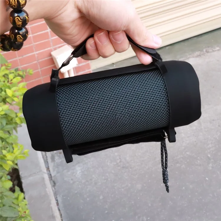 1 Pair Support Stand Case for JBL Flip Essential 2 Portable Bluetooth-compatible Speaker Silicone Sleeve Cover - Black