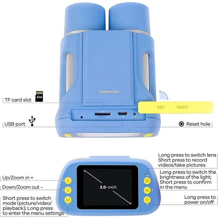 Andonstar AD122 Детский Микроскоп Телескоп 2 -дюймовый Цифровой Портативной Микроскоп Бинокль - Синий