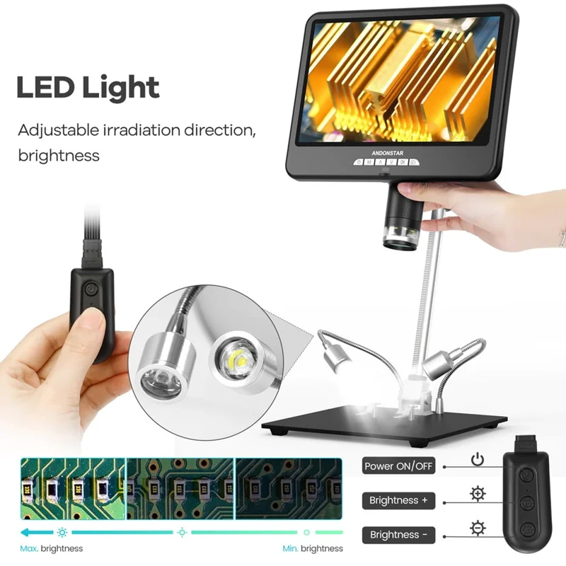 ANDONSTAR AD207S-10 Pro Digital Microscope Endoscope 26cm 10 inch Dual Lens Soldering Microscope Inspection Camera - US Plug