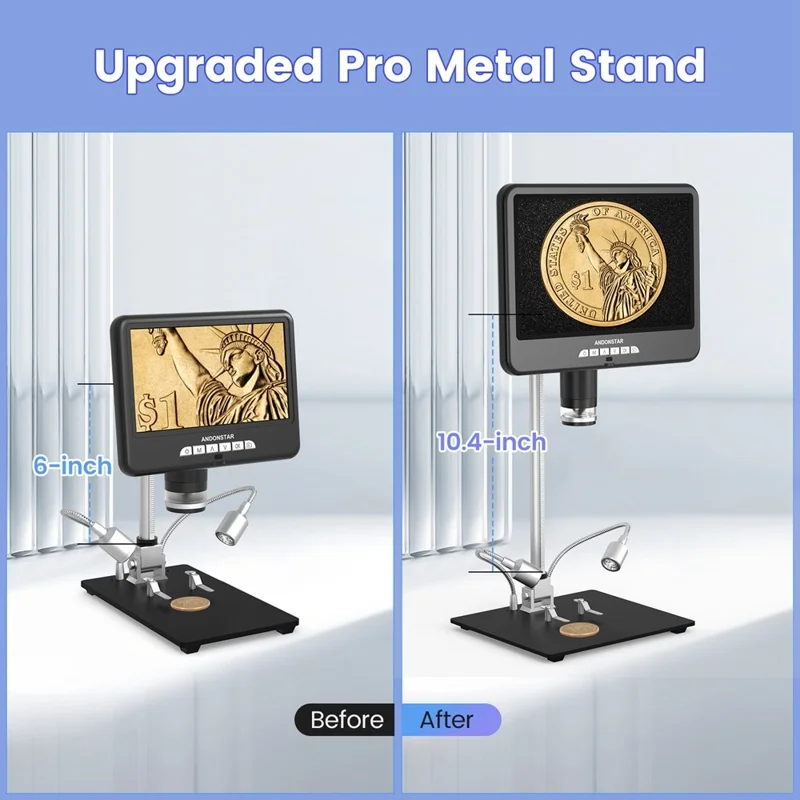 ANDONSTAR AD207S-10 Pro Digital Microscope Endoscope 26cm 10 inch Dual Lens Soldering Microscope Inspection Camera - US Plug