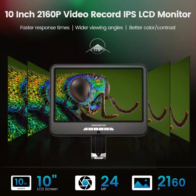 ANDONSTAR AD207S-10 Pro Digital Microscope Endoscope 26cm 10 inch Dual Lens Soldering Microscope Inspection Camera - US Plug