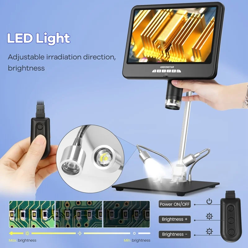 ANDONSTAR AD207S-10 Pro Digital Microscope Endoscope 26cm 10 inch Dual Lens Soldering Microscope Inspection Camera - US Plug