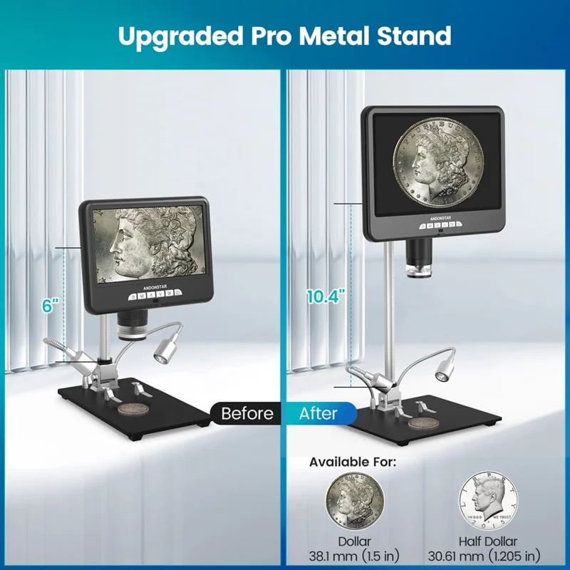 ANDONSTAR AD207S-10 Pro Digital Microscope Endoscope 26cm 10 inch Dual Lens Soldering Microscope Inspection Camera - US Plug