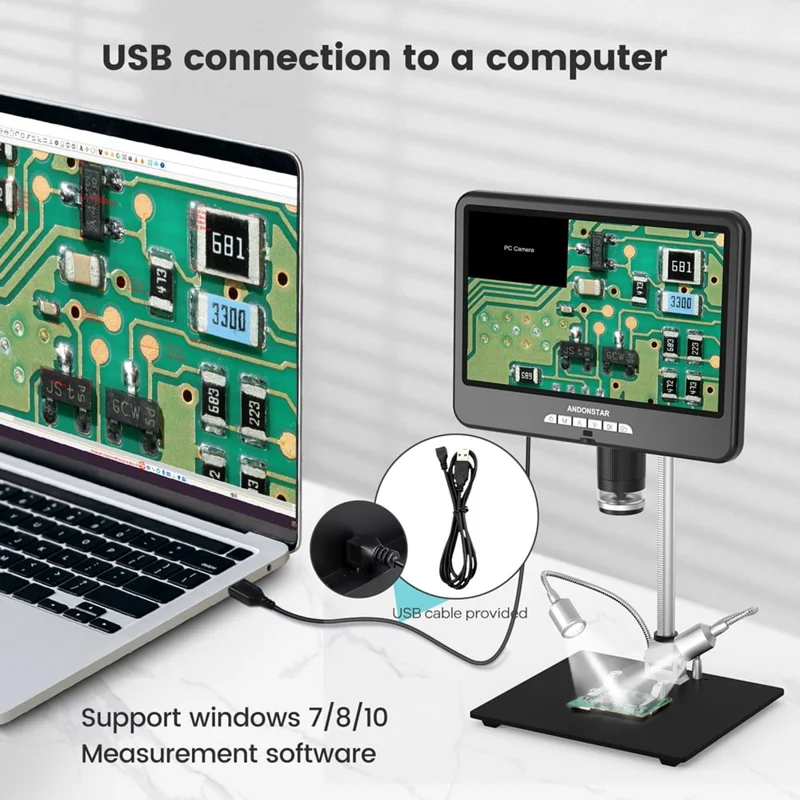 ANDONSTAR AD207S-10 Pro Digital Microscope Endoscope 26cm 10 inch Dual Lens Soldering Microscope Inspection Camera - US Plug