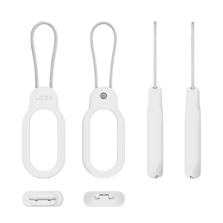 Pour Samsung Galaxy SmartTag 2 Étui PC avec Câble en Acier Serrure de Sécurité Support Sécurisé pour Clés Portefeuille - Blanc