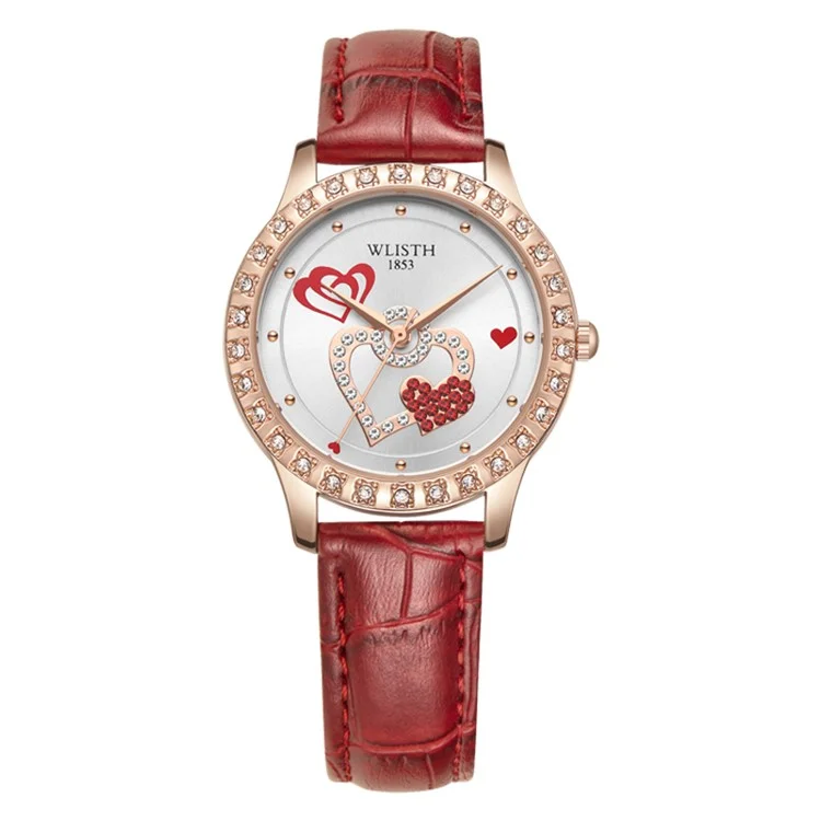 WLISTH S517 Relógio de Quartzo com Decoração de Strass para Mulheres - Vermelho