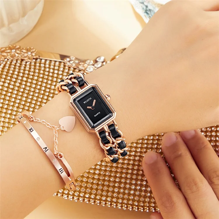 WLISTH S514 Fashion Women Square Dial Quartz Wrist Watch with Chain Strap - Rose Gold