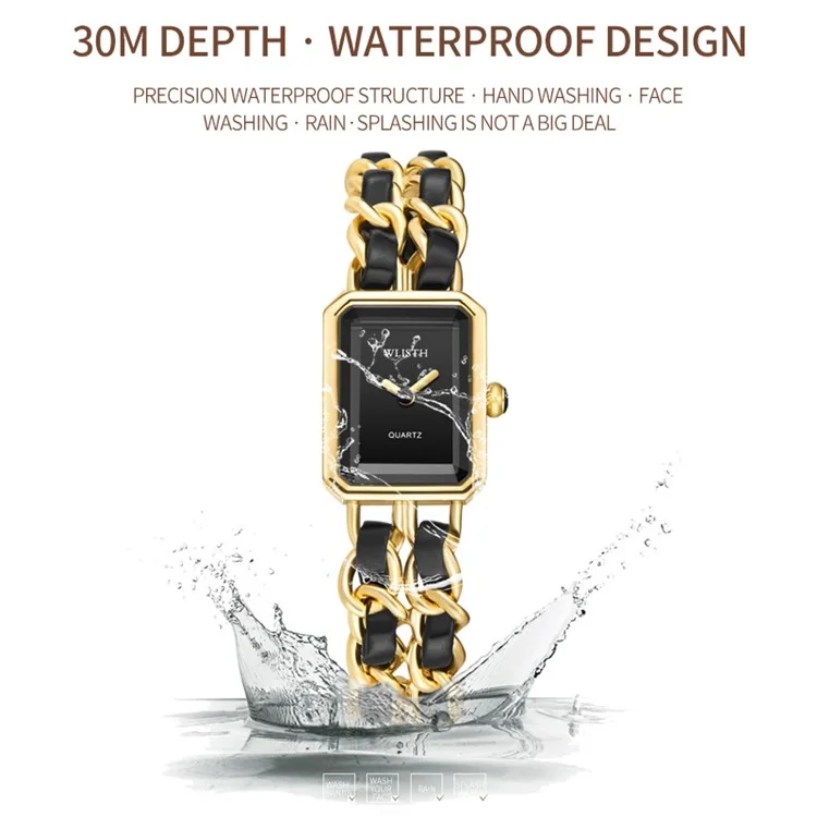WLISTH S514 Fashion Women Square Dial Quartz Wrist Watch with Chain Strap - Rose Gold