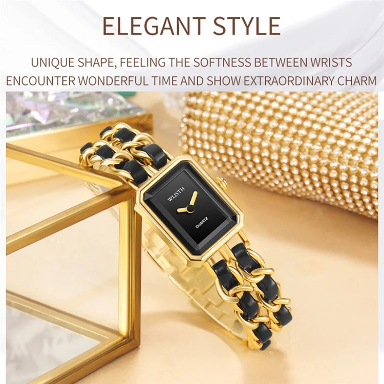 WLISTH S514 Fashion Women Square Dial Quartz Wrist Watch with Chain Strap - Rose Gold