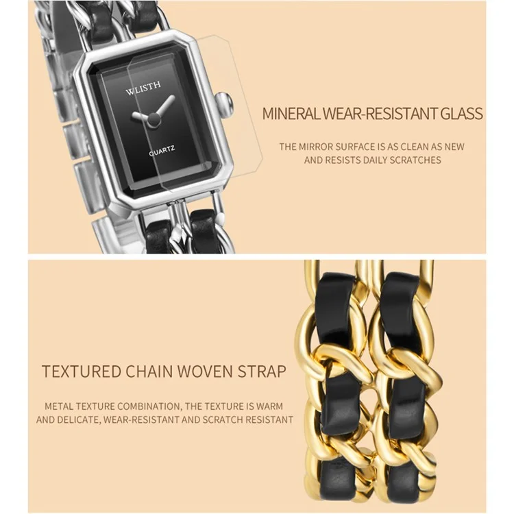 WLISTH S514 Fashion Women Square Dial Quartz Wrist Watch with Chain Strap - Rose Gold