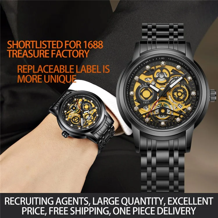 WLISTH S518 Men's Sports Quartz Watch Life Waterproof Luminous Wrist Bracelet - Black