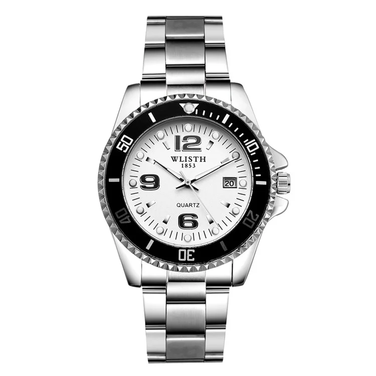 WLISTH S510 Relógio Esportivo Masculino com Luz Quartz Resistente à Água com Pulseira de Aço - Pulseira Branca 