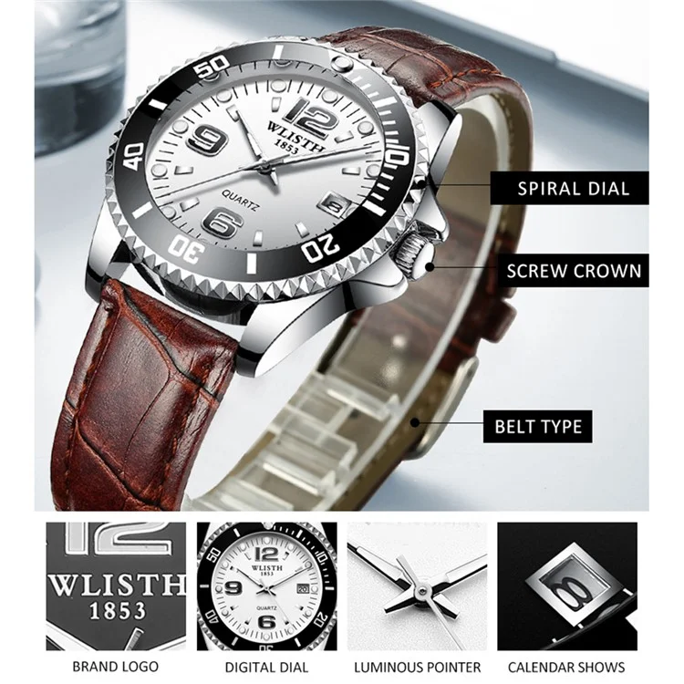 WLISTH S510 Relógio Esportivo Masculino com Luz Quartz Resistente à Água com Pulseira de Aço - Pulseira Branca 