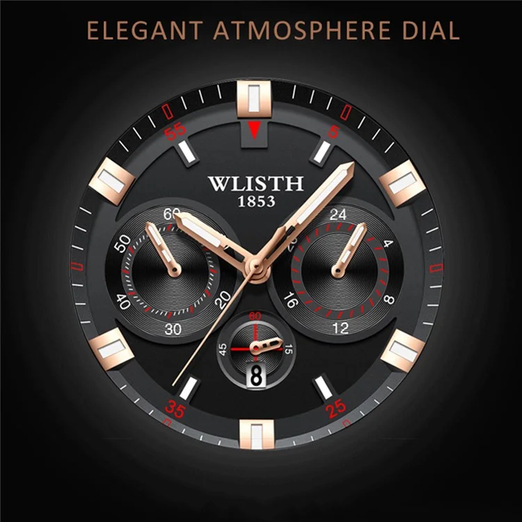 WLISTH S508 Relógio Quartz Luminoso com 3 Mostradores Decorativos Masculino - Caixa Prateada+Mostrador Marrom+Pulseira de Aço