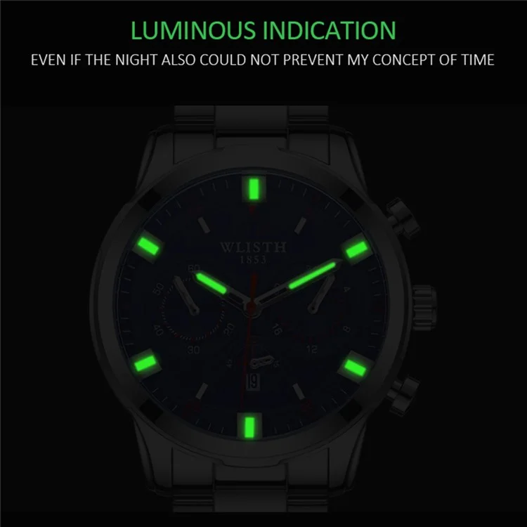 WLISTH S508 Relógio Quartz Luminoso com 3 Mostradores Decorativos Masculino - Caixa Prateada+Mostrador Marrom+Pulseira de Aço