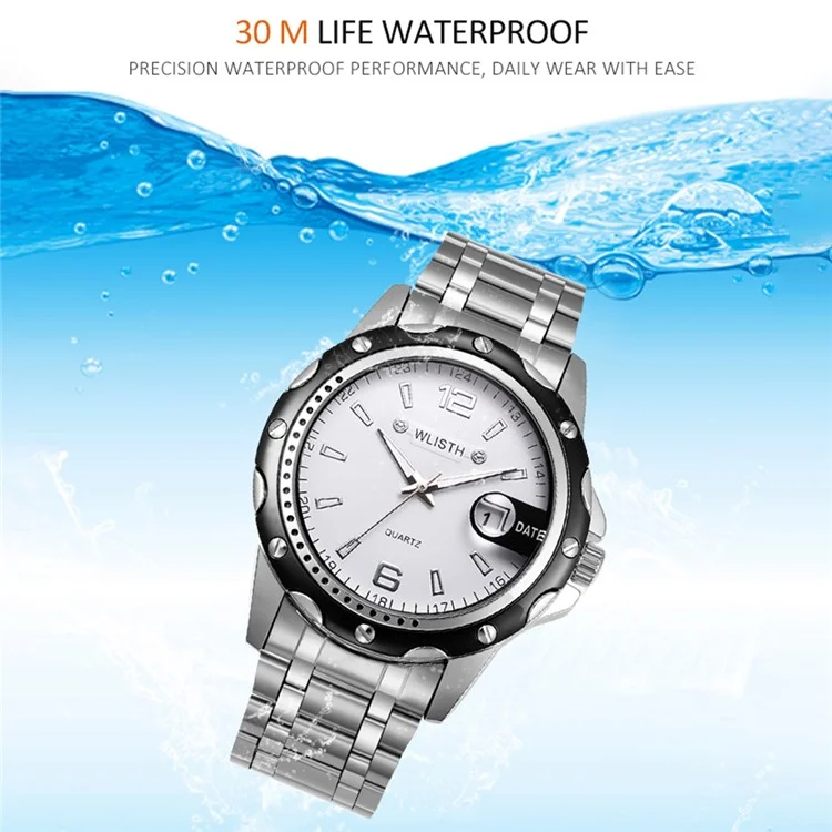 WLISTH S504 Business Men Date Display Luminous Analog Quartz Armbanduhr - Weißes Zifferblatt + Stahlarmband