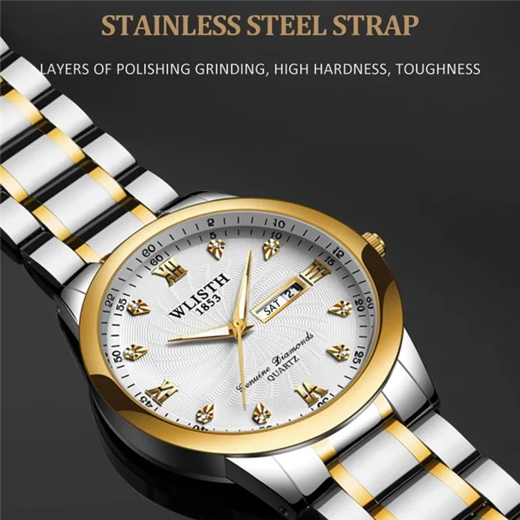 WLISTH Q351 Luminous Quartz Watch Bracelet mit Kalender+Wochentagsanzeige - Schwarz / Für Herren