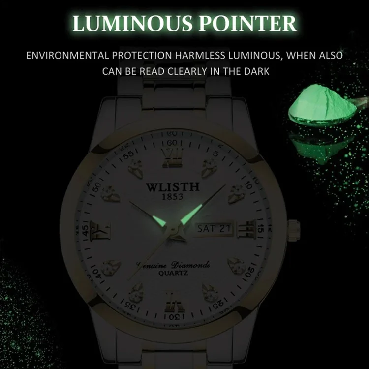 WLISTH Q351 Luminous Quartz Watch Bracelet mit Kalender+Wochentagsanzeige - Schwarz / Für Herren
