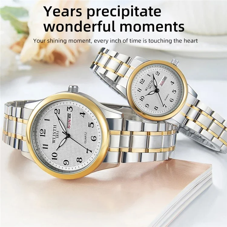 WLISTH S6150 Quartz Watch Luminous Wrist Bracelet with Stainless Steel Strap - Gold / for Men