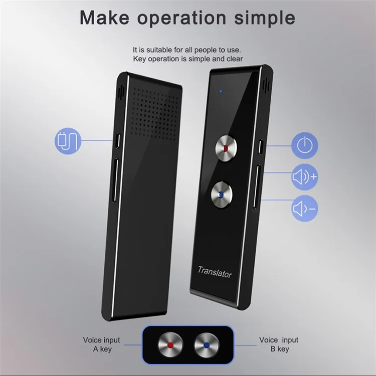 Bluetooth-переводчик на 40 языков T8+ для путешествий, обучения - черный