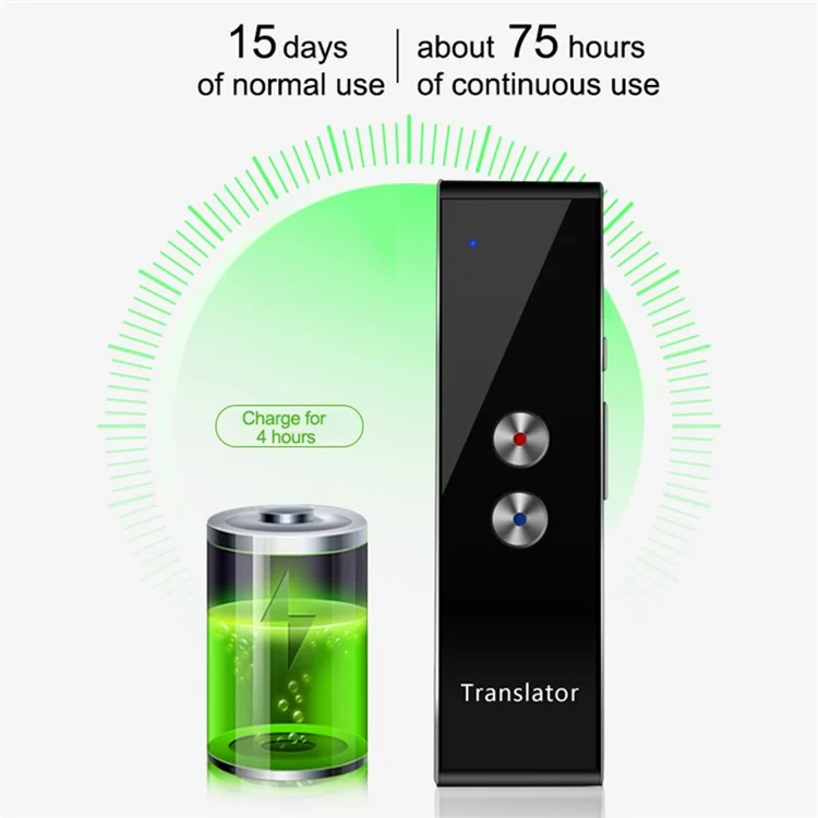 Bluetooth-переводчик на 40 языков T8+ для путешествий, обучения - черный