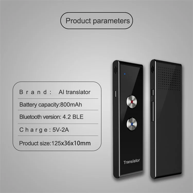 Bluetooth-переводчик на 40 языков T8+ для путешествий, обучения - черный