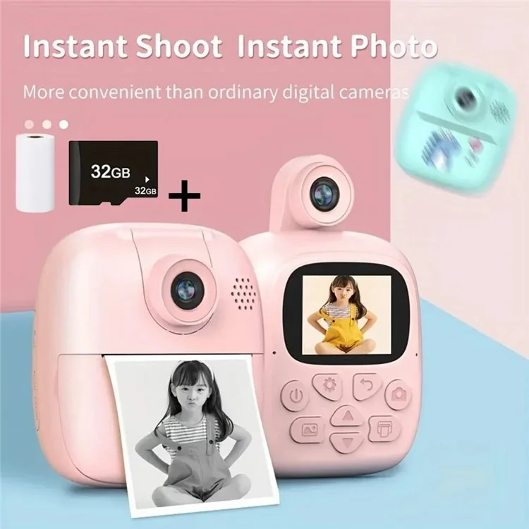 A19 Детская Мгновенная Камера Для Печати 24 -мегапиксельная Zero Ink Kids Digital Camera Child Selfie Camera Toy Toy - Розовый