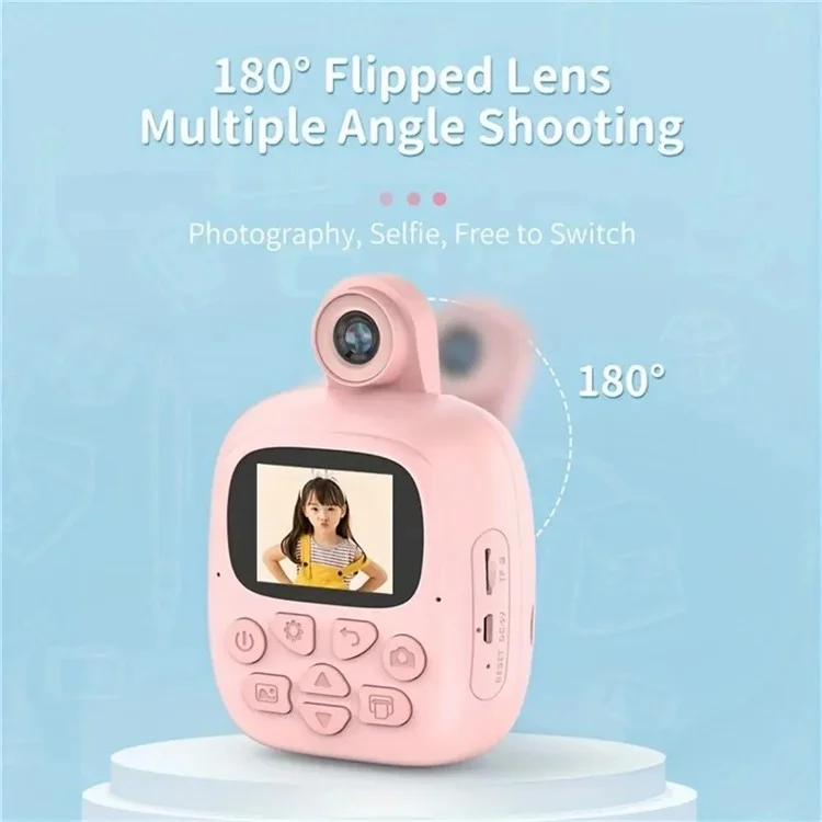 A19 Детская Мгновенная Камера Для Печати 24 -мегапиксельная Zero Ink Kids Digital Camera Child Selfie Camera Toy Toy - Розовый