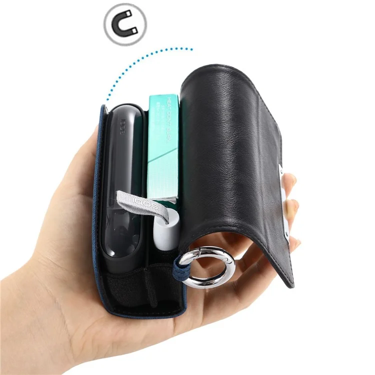 Estuche de almacenamiento para IQOS 3 / Iluma Prime, Funda con tapa para cigarrillos electrónicos - Negro + Faux Cloth Sapphire