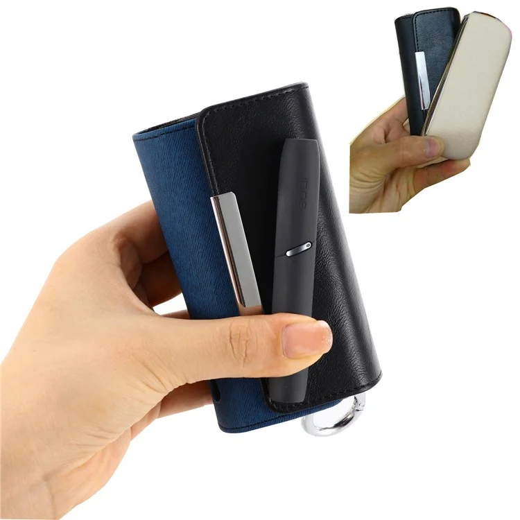 Estuche de almacenamiento para IQOS 3 / Iluma Prime, Funda con tapa para cigarrillos electrónicos - Negro + Faux Cloth Sapphire