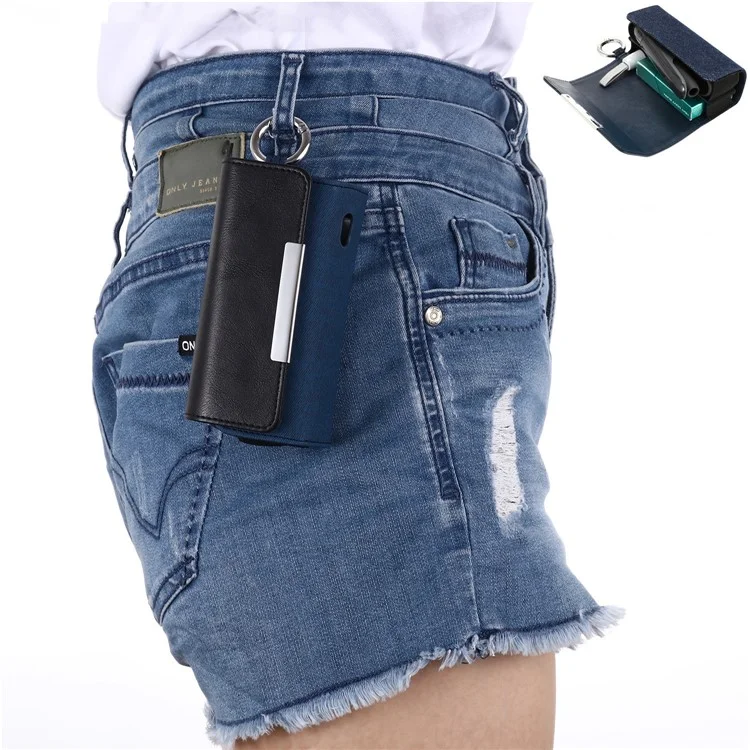 Estuche de almacenamiento para IQOS 3 / Iluma Prime, Funda con tapa para cigarrillos electrónicos - Negro + Faux Cloth Sapphire