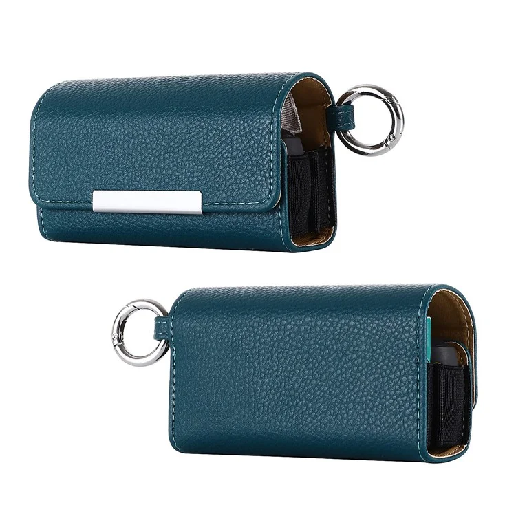 Custodia per sigaretta elettronica per IQOS 3 / 3 Duo, borsa da trasporto in pelle PU con texture a litchi - Verde scuro