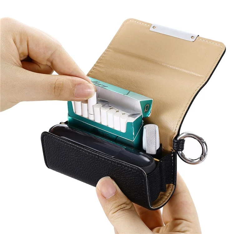Custodia per sigaretta elettronica per IQOS 3 / 3 Duo, borsa da trasporto in pelle PU con texture a litchi - Verde scuro