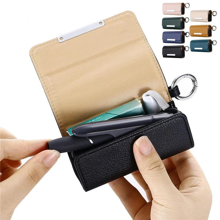 Custodia per sigaretta elettronica per IQOS 3 / 3 Duo, borsa da trasporto in pelle PU con texture a litchi - Verde scuro