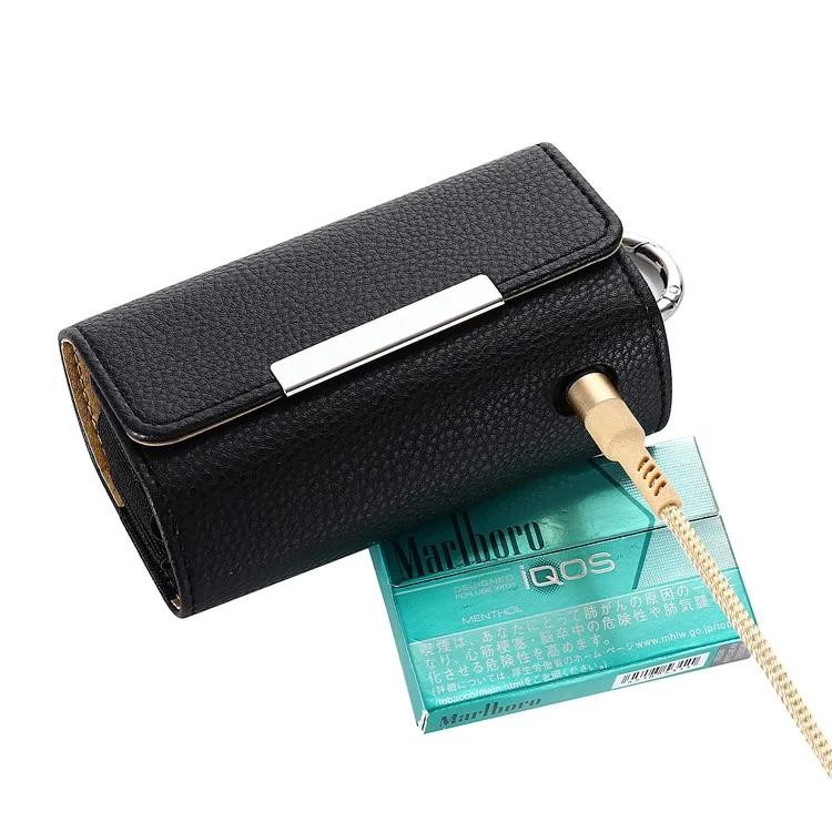 Custodia per sigaretta elettronica per IQOS 3 / 3 Duo, borsa da trasporto in pelle PU con texture a litchi - Verde scuro