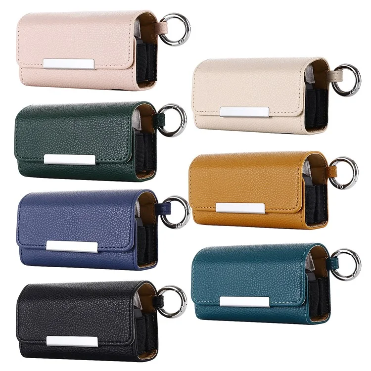 Custodia per sigaretta elettronica per IQOS 3 / 3 Duo, borsa da trasporto in pelle PU con texture a litchi - Verde scuro