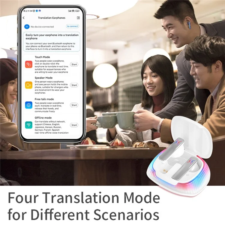 B18 Bluetooth-compatible Translator Headset 144 Languages Real Time Earphone Smart Voice Translator Earbuds - White