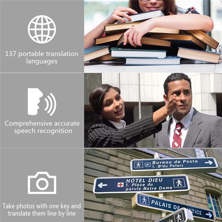 Traductor de voz y foto WiFi sin conexión M9 para viajes, aprendizaje y negocios - Negro 
