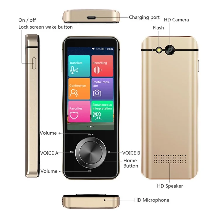 M9 Offline Language Voice Translator WiFi Voice Photo Translation Device for Travel Learning Business - Gold