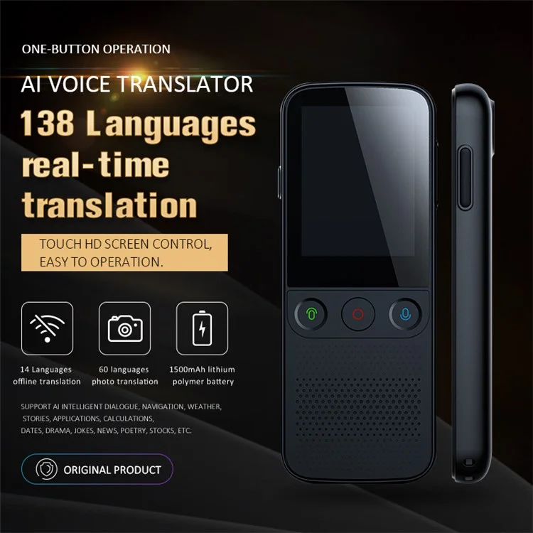 Traductor de voz inteligente T10 PRO con traducción en tiempo real de 14 idiomas, dispositivo de traducción de fotos sin conexión - Negro