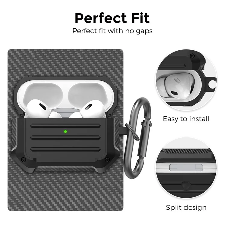 AHASTYLE WG145 For Apple AirPods Pro 2 Earphone Case Shockproof Carbon Fiber Texture TPU Cover - Green
