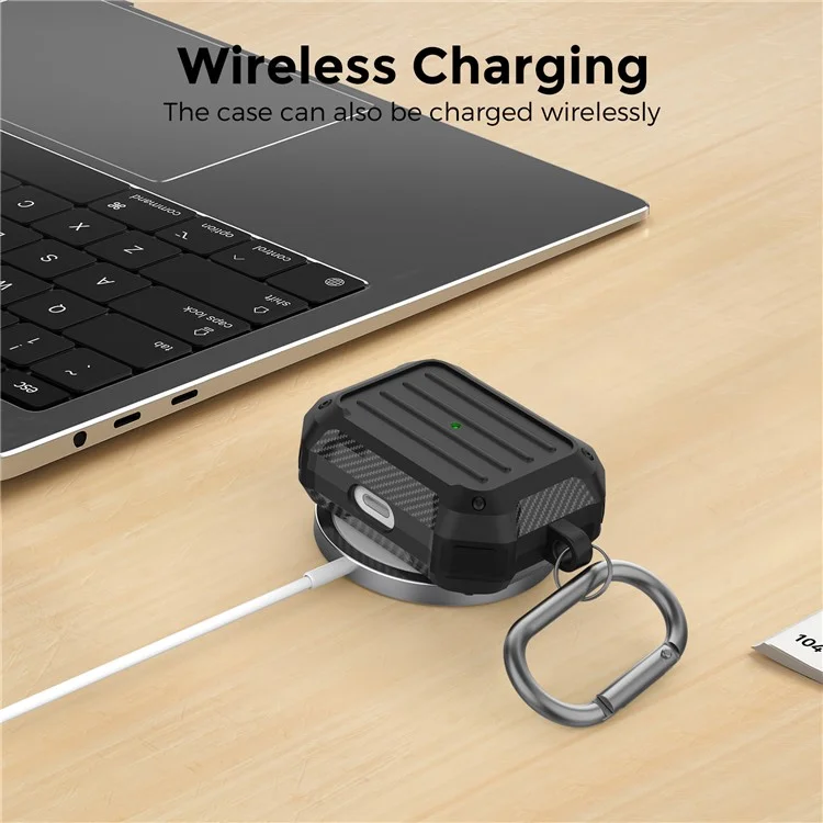 AHASTYLE WG145 For Apple AirPods Pro 2 Earphone Case Shockproof Carbon Fiber Texture TPU Cover - Green