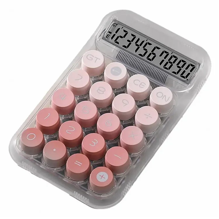 819Pro Teclado mecánico de calculadora con tapa redonda transparente - Rosa 